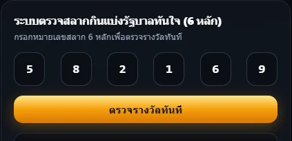 หน้าจอตรวจสลากของ HUAY 2.0 PRO ให้กรอกหมายเลขสลาก 6 หลักแล้วกดตรวจรางวัล